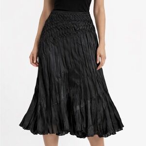 Cache Black Textured Pleated Midi Skirt NWT Size L Flowy